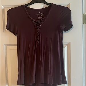 American Eagle Outfitters Red Tie Front Short Sleeve T-Shirt